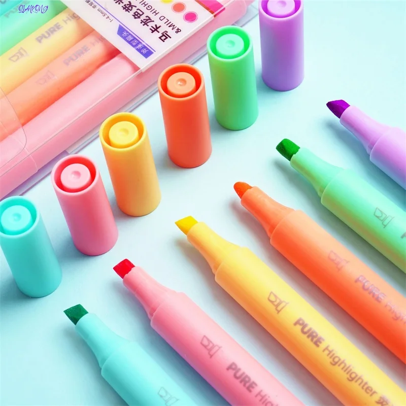 

6Pcs/set Pastel Color Macaron Highlighter Pen Marker Pens Fluorescent Pen Drawing Highlighters Cute Stationery School Supplies