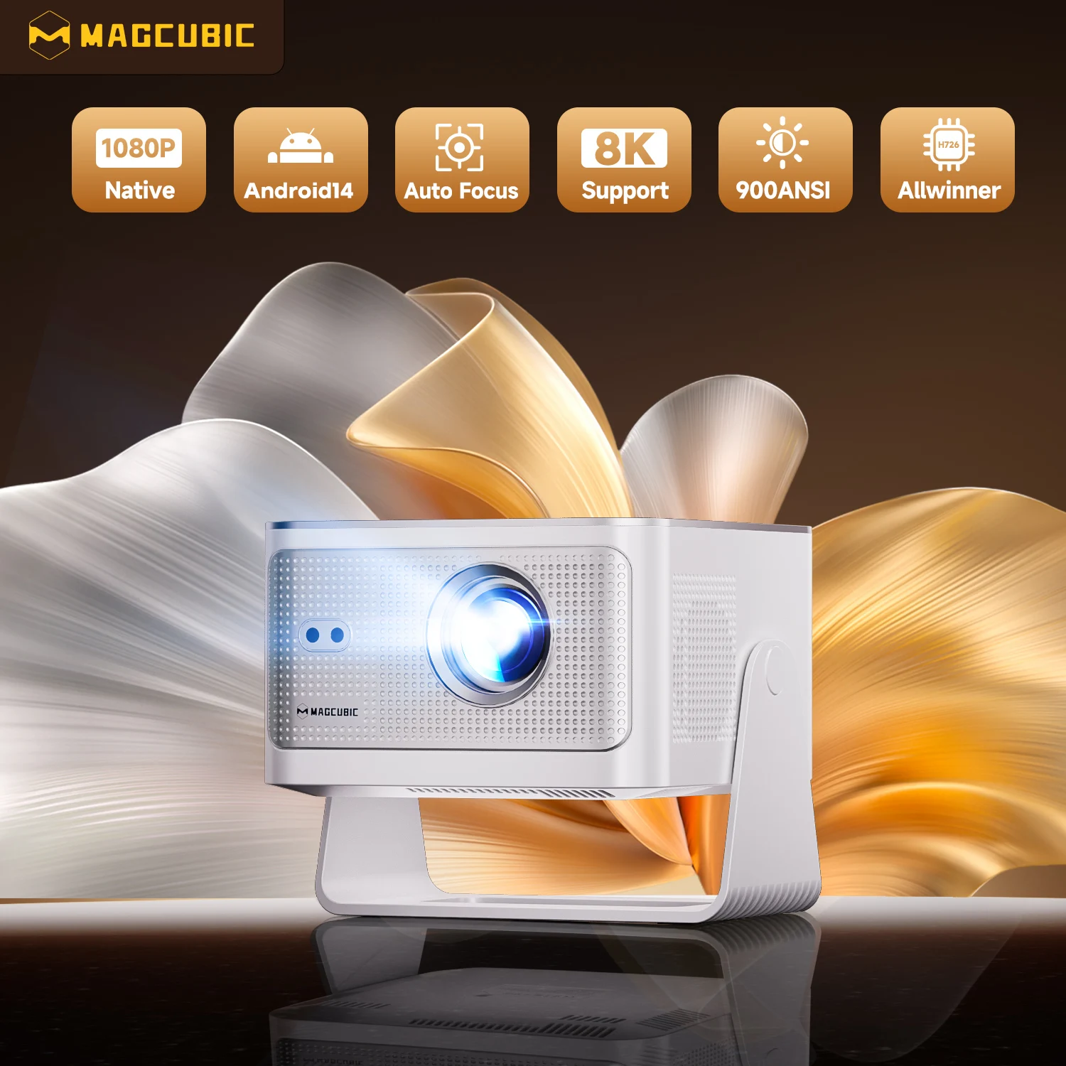 Magcubic HY350MAX Allwinner H726 Smart Projector, 900ANSI Native 1080P Auto Focus, Android 14 WiFi6 BT5.4 16GB 8K Decoding Portable Beam