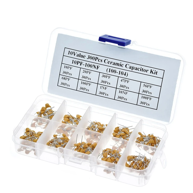 300Pcs 10Value Ceramic Capacitor Assortment Kit 50V 10Pf 20Pf 30Pf 47Pf 56Pf 68Pf