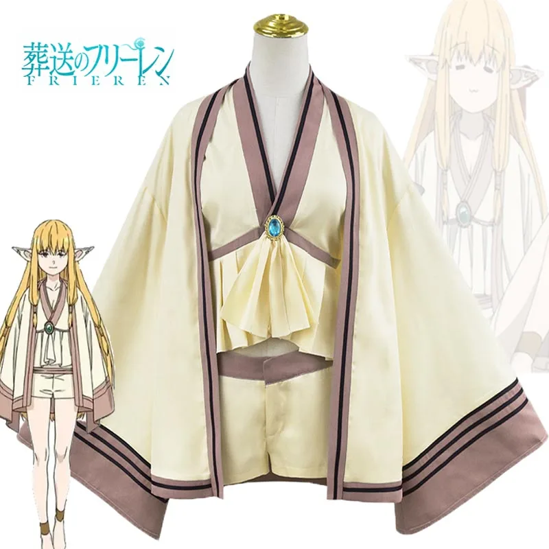 Anime Serie Cosplay Kostüm Frieren bei der Beerdigung Kimono Elfen Ohren voller Satz Uniform Halloween Karneval Rollenspiel Anzug für Mädchen