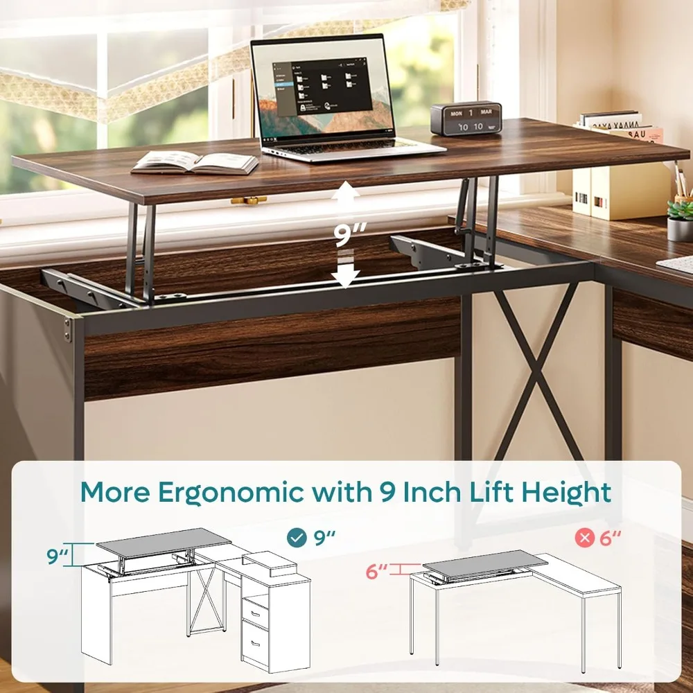 Computer Desk L Shaped with File Drawer, 55'' x 55'' Office Desk with Reversible Storage Drawers, with Computer Monitor Stand