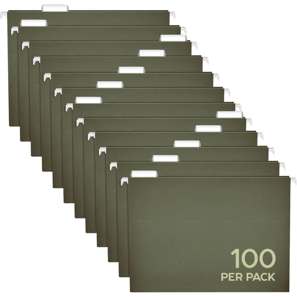 

Letter Size Hanging File Folders - 100 Pack with Adjustable Tabs, Green Color, 8.5x11 Inches for Office Use