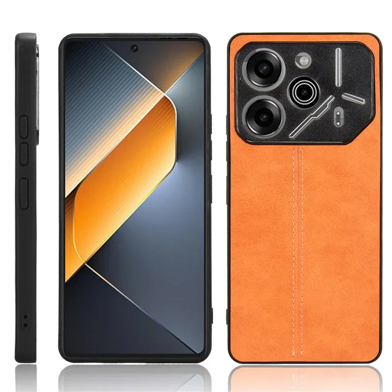 حافظة لهاتف Tecno Pova 6 Pro 5G 2024 من جلد العجل بحافة ناعمة من جلد البولي يوريثان غطاء هاتف صلب لهاتف Tecno Pova 6 Pro 5G Edition
