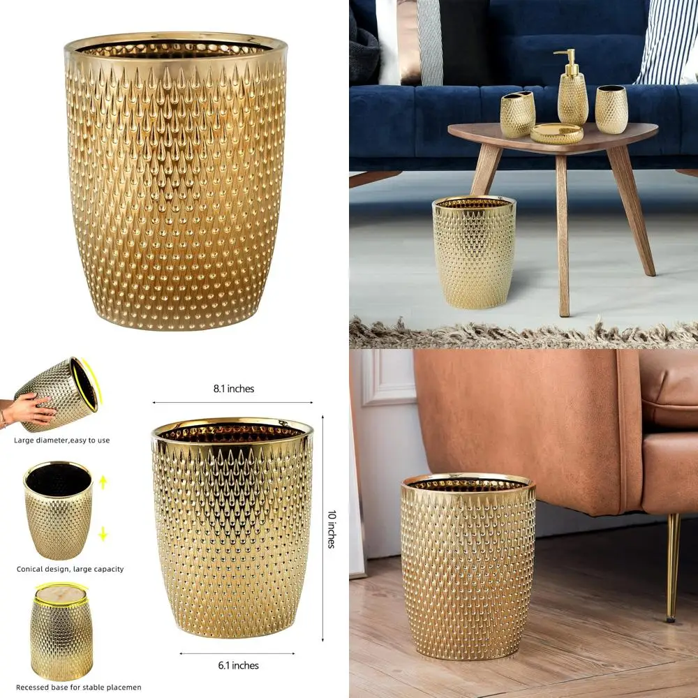 

Stylish Metal Small Wastebasket for Bathroom, Kitchen, Home Office - Durable and Compact Garbage Bin