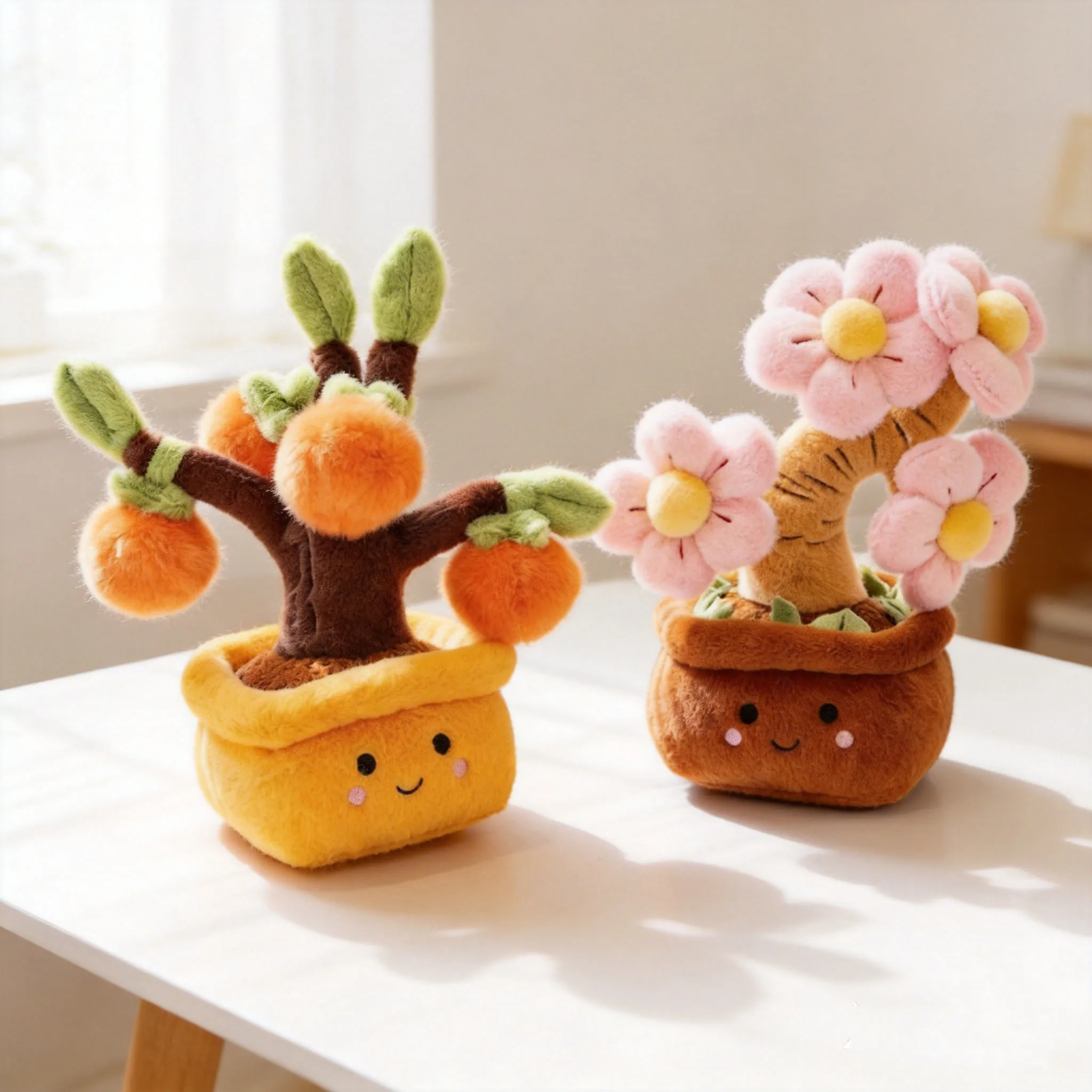 25cm Kawaii Potted Plush Toy Soft Persimmon Apple Fortune Tree Stuffed Doll Decor Pillow Ornament Kids Boys Girls Birthday Gift
