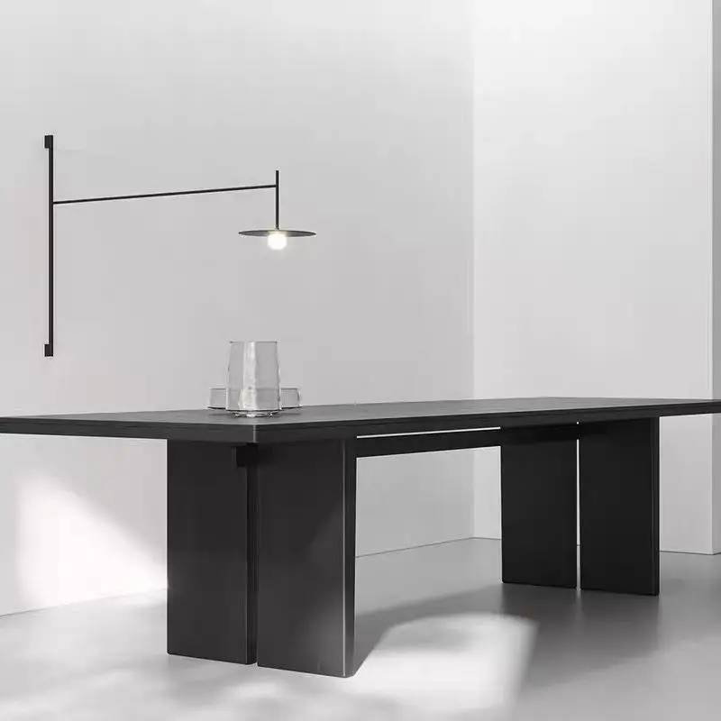 Minimalist solid wood long table, simple industrial style desk, black log large board table, modern conference table workbench
