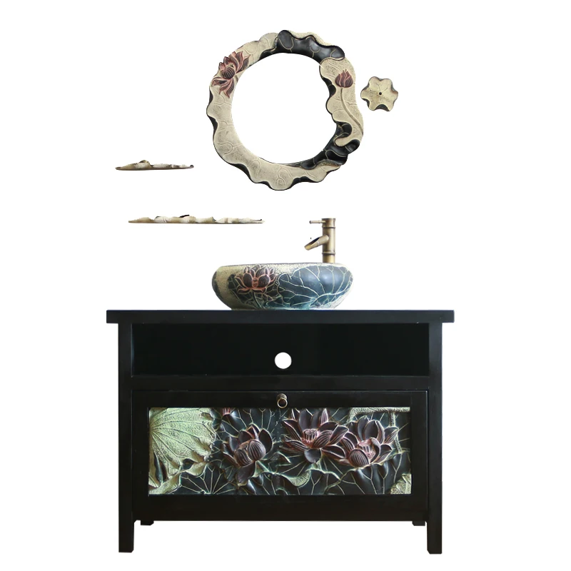 

Medieval bathroom cabinet retro toilet floor washbasin cabinet washbasin new Chinese washbasin