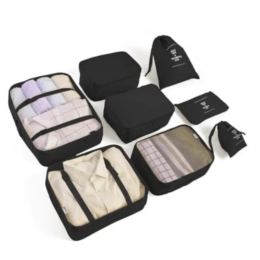 

Набор из 8 органайзеров для чемоданов: дорожные сумки-органайзеры для багажа с мешком для обуви и мешком для белья, черные, для путешествий и хранения необходимых вещей