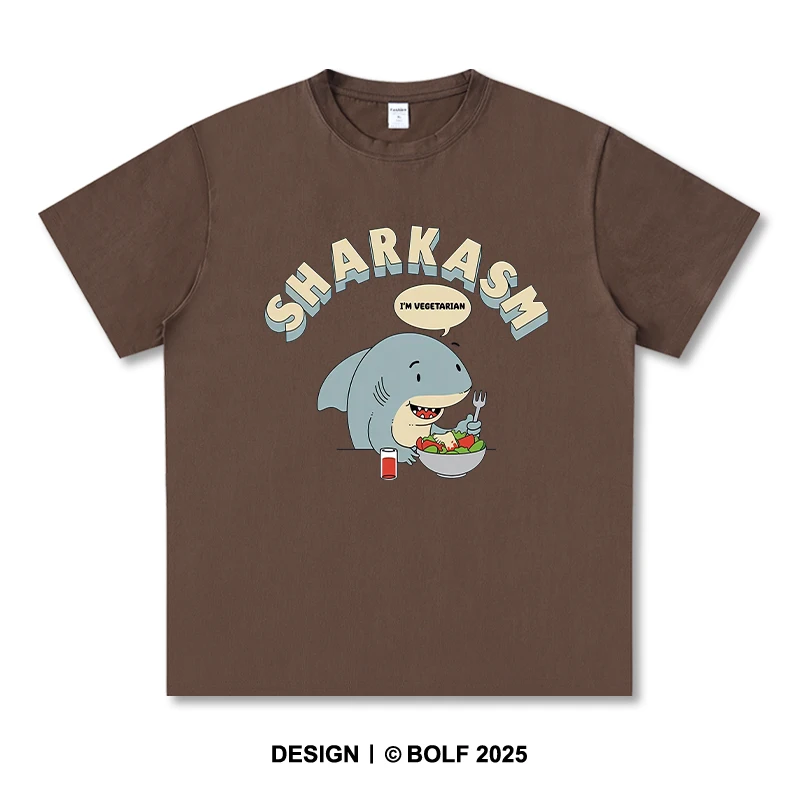 Men's Sharkasm Printed T-Shirt 100% Cotton Oversized Punny Graphic Tees for Women Summer Tops Ocean Streetwear