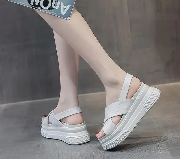 7CM Luxury Designers 2024 Fashion Leather Women Platform Sandals Chunky Sports Wedge Shoes For Woman Summer Students Shoes Large