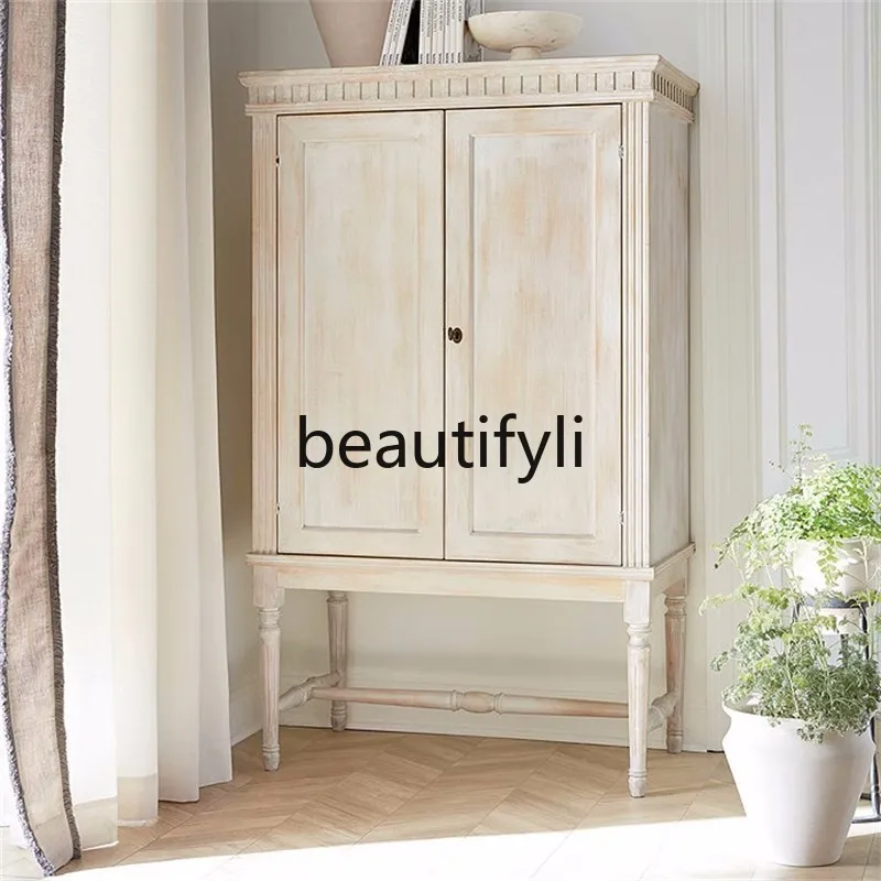 

French solid wood wine cabinet retro side cabinet double door display cabinet with drawers