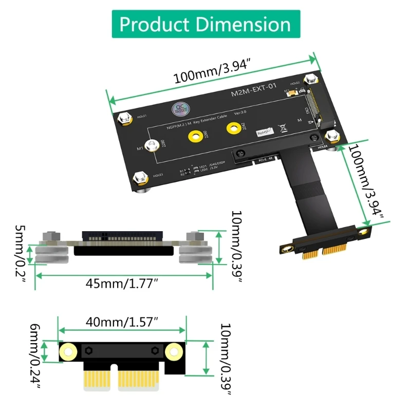 Phiên bản mới M.2 NGFF nvme M-key SSD sang PCIE 1X Cáp nối dài có miếng đệm từ tính