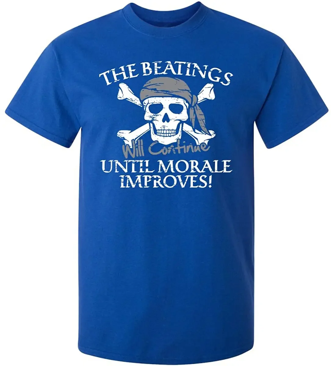 Retro Tops Tees Men T-shirt The Beatings Will Continue Until Moral Improves Skull Pirate Print Mens T Shirt