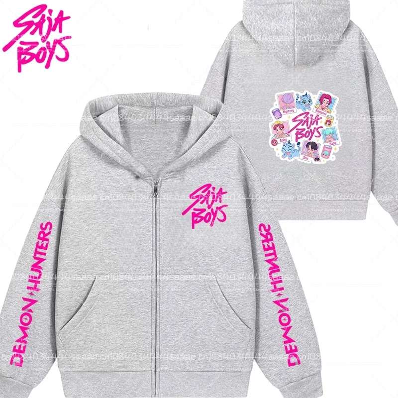2026 New K Pop Demon Hunters Kids Hoodie Kawaii Cartoon Printed Zippered Hoodie Coat Boys Autumn Jacket Baby Girl Winter Clothes