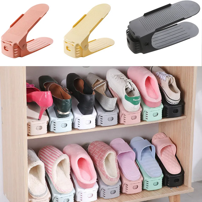 Zapatero de doble estante, organizador de zapatos de plástico, ajustable, para dormitorio, 5 piezas