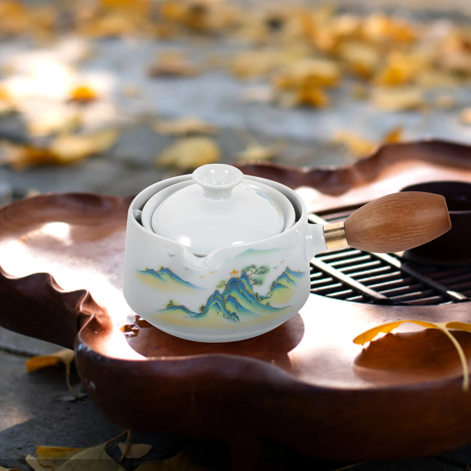 

360° Rotating Ceramic Teapot Side Handle Foam Packaging Heat Resistant Tea Kettle Home Office Loose Leaf Brewing Tool