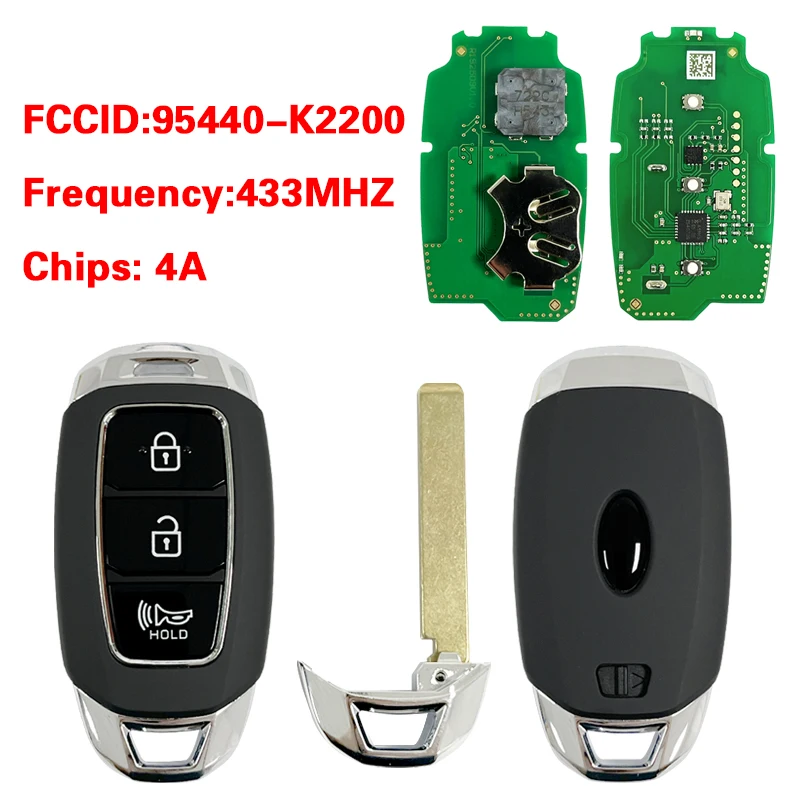 

CN020393 Aftermarket 3 кнопки умный пульт дистанционного управления без ключа 4A чип 433 МГц FCC 95440-K2200 для Hyundai 2021-2025