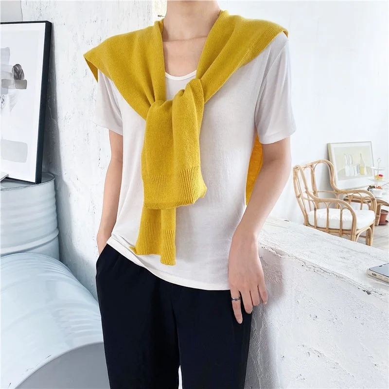 Shrugs Women Sleeveless Knitted Casual Shirts Shoulder Shawl All-match Solid Black Fashion Streetwear Cute Harajuku Chic Elegant