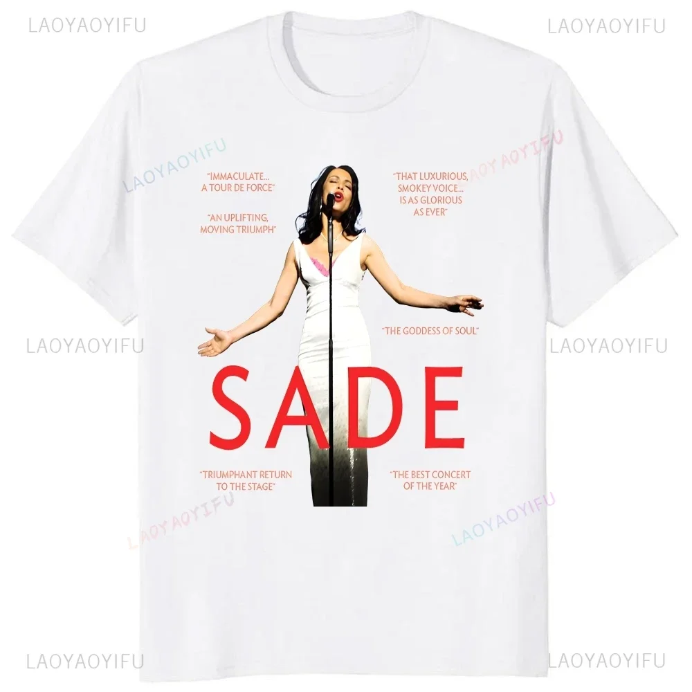 خمر المغني Sade Adu الشارع الشهير المطبوعة تي شيرت أعلى الصيف الاتجاه قصيرة الأكمام للجنسين قميص الرسم المتضخم القطن تي شيرت