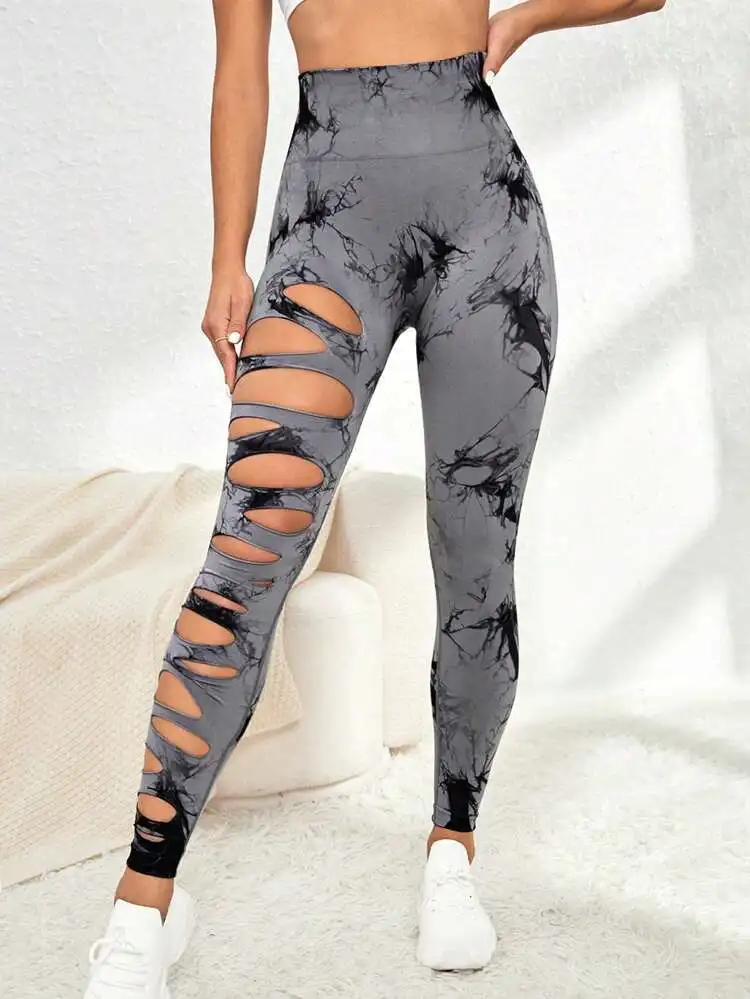 Leggings ahuecados Tie Dye para mujer, pantalones deportivos para Fitness, ropa deportiva Sexy de cintura alta, mallas Push Up para gimnasio, Leggings para correr