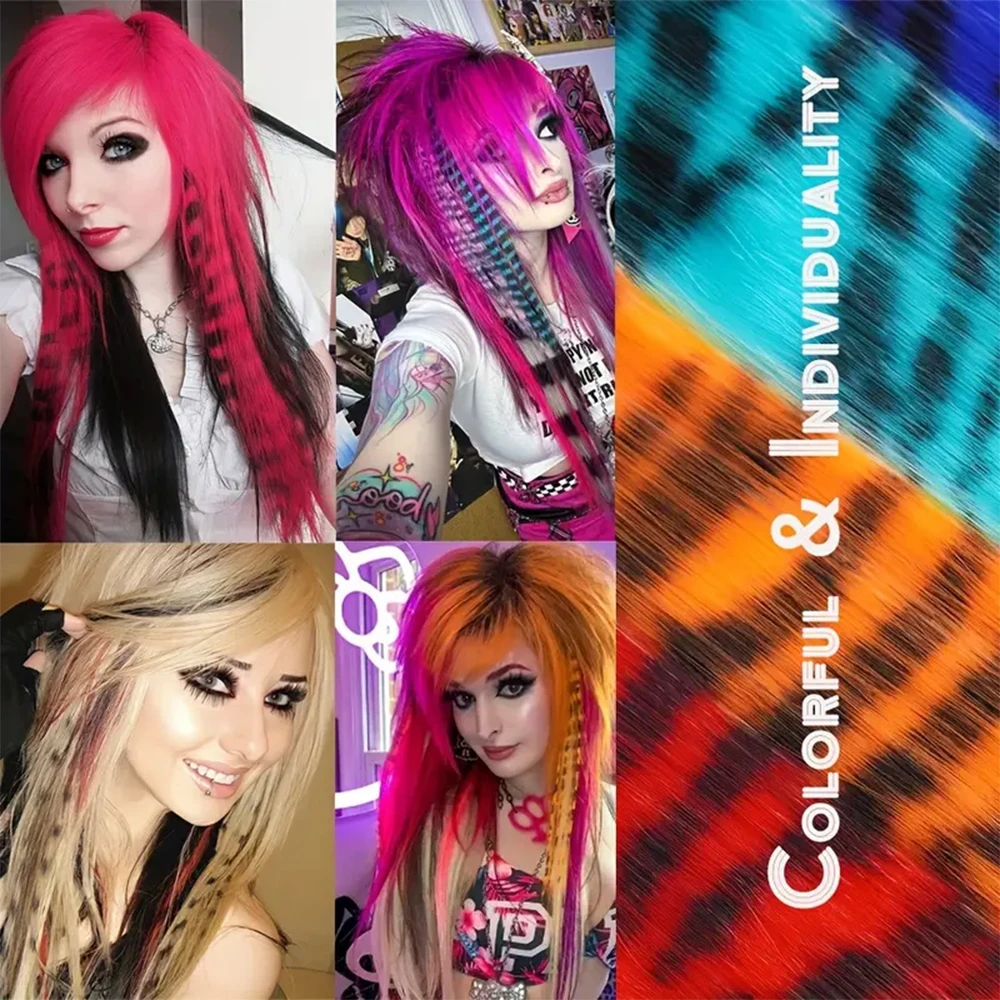 2PCS 18inch Y2K colorful Leopard print clip in hair extension synthetic wigs bone Straight Hairpiece cosplay halloween Girl hair