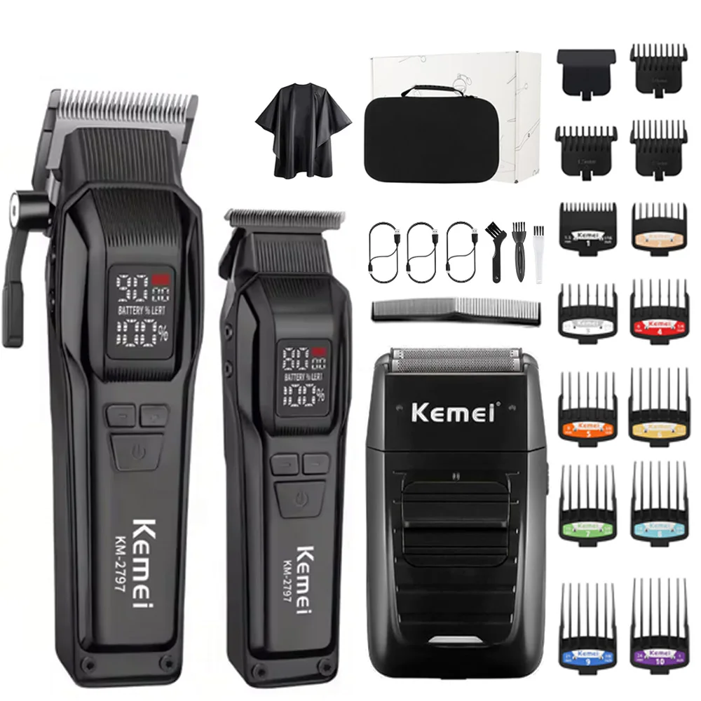 

Kemei Electric Hair Clippers Set Trimmer KM-2797 Rechargeable LCD Shaver KM-1112 Dry And Wet Shaving Machine Cordless Kit