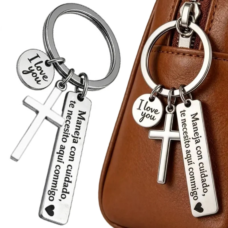 Stainless Steel Safety Driving Cross Keychain Couple Car Personalized Letters Keychain Bag Pendant Personalised Anniversary Gift