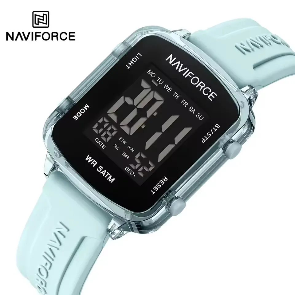 NAVIFORCE 7120, модные женские часы, спортивные водонепроницаемые силиконовые наручные часы, светящиеся цифровые часы с ЖК-дисплеем для женщин, reloj mujer