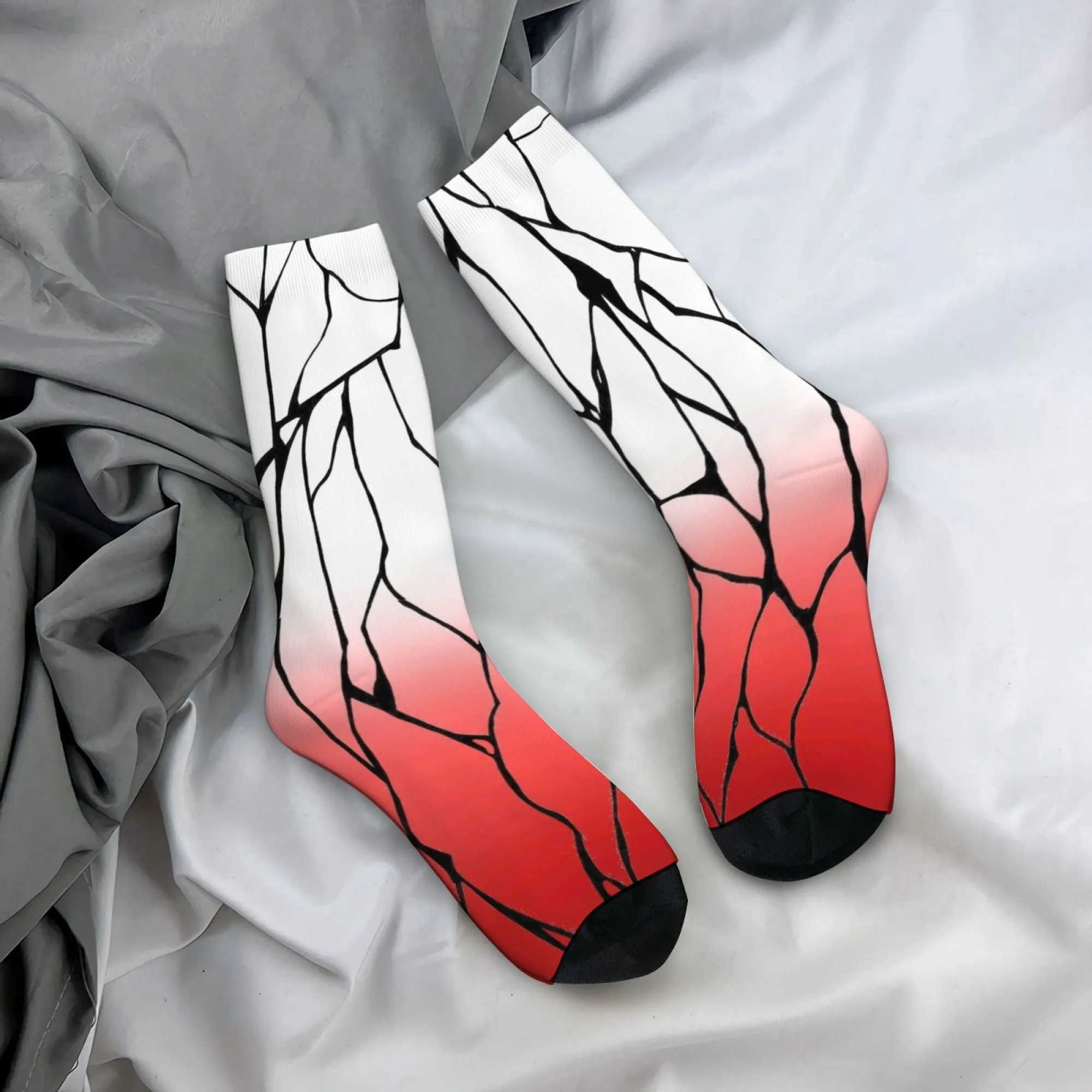 White To Red Gradient Cracked Pattern Socks Lightweight Everyday Fit Men's Socks Street Fashion Harajuku Compression Socks