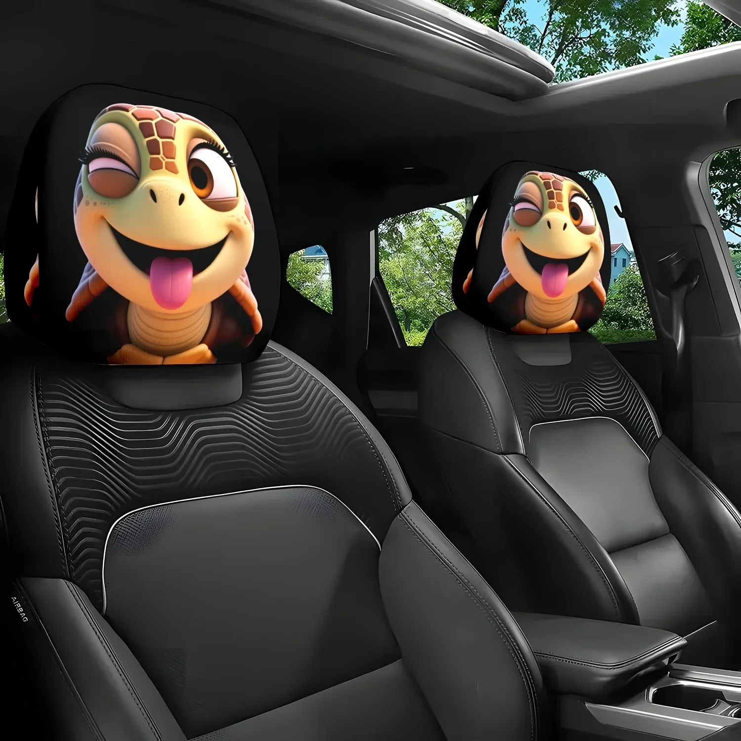 2pcs Headrest Covers Car 2pcs Headrest Covers Horror Cute Smiling Turtle Theme Decorative Auto Accessories