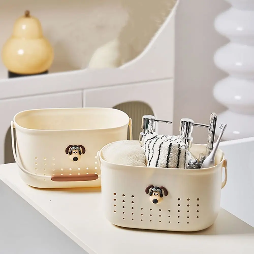 Portable Plastic Shower Basket Large Capacity Hollow Tote Toiletry Basket with Handles Bath Drain Basket Dormitory