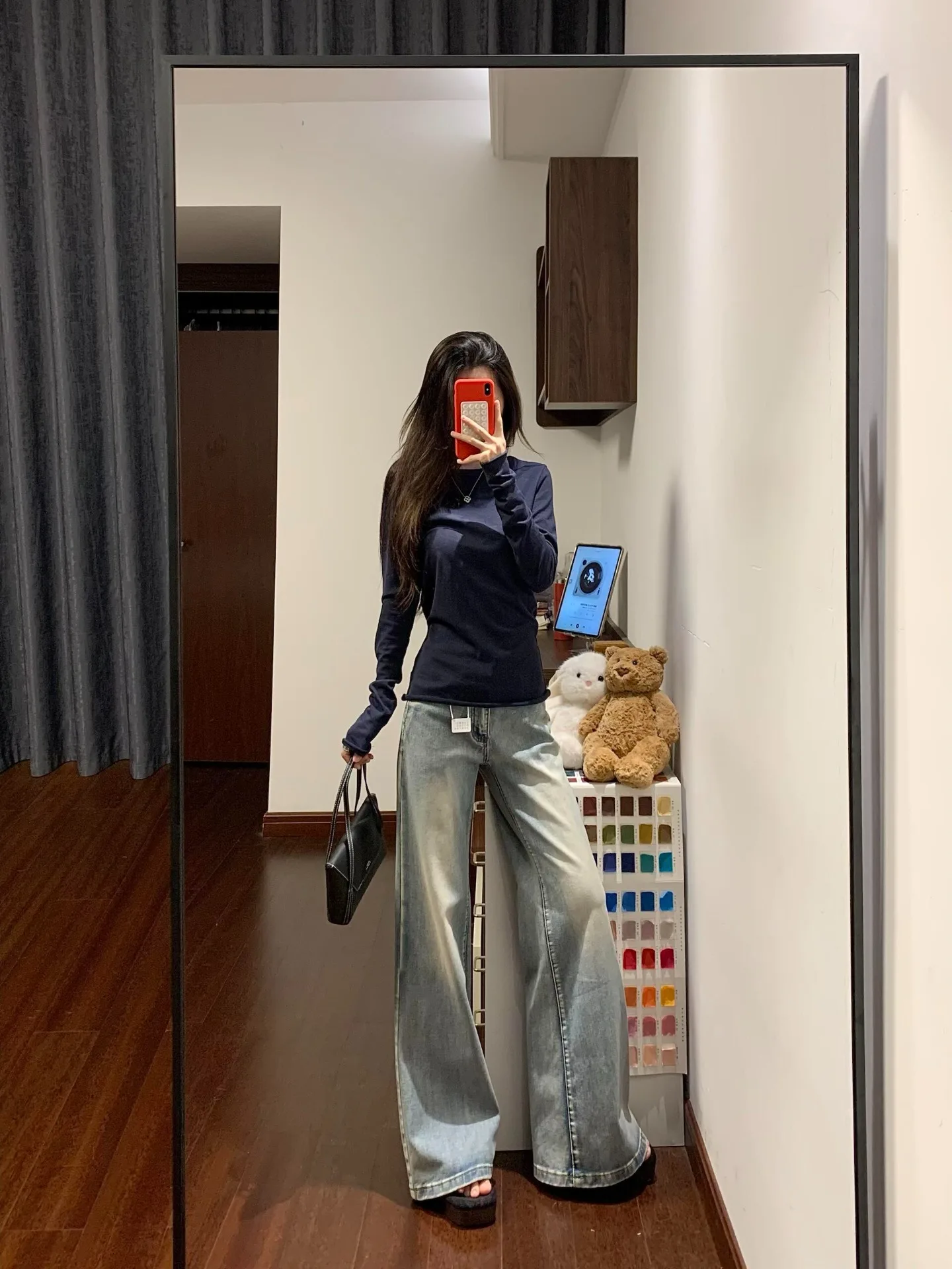 Retro Washed Micro Flared Denim Jeans Women's Low Waist High Rise Leg Lengthening Straight  Hoof Pants Casual Style