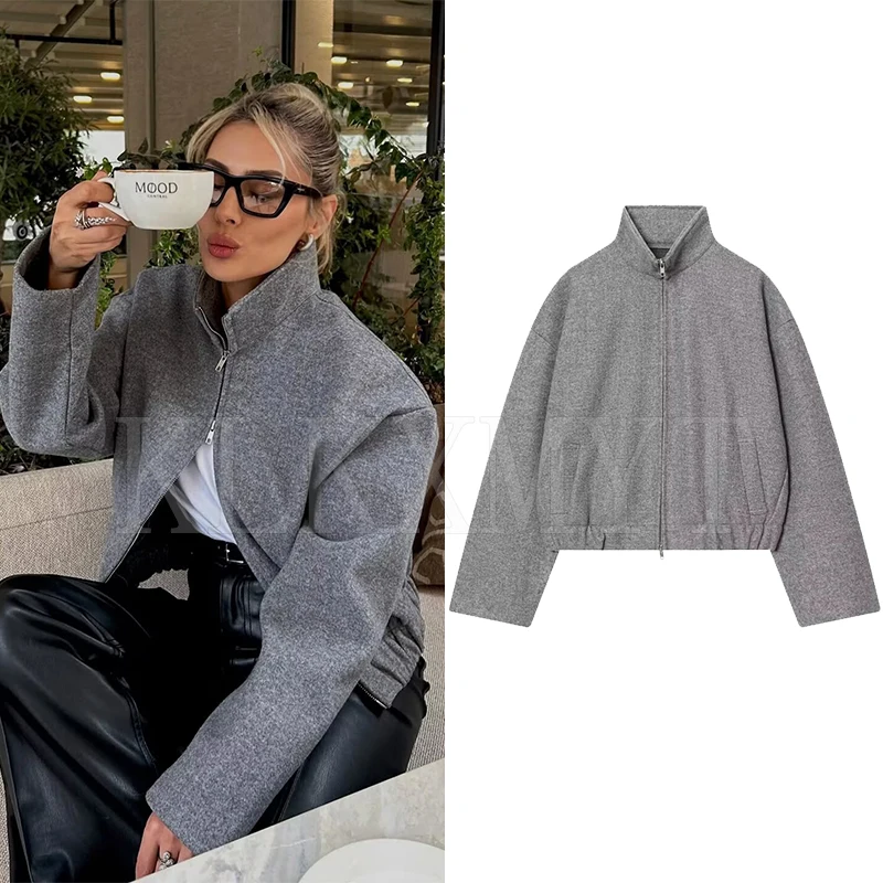 

2025 женская куртка, модная на молнии, короткие пальто, повседневные свободные уличные куртки-бомберы для женщин, новая верхняя одежда с длинными рукавами