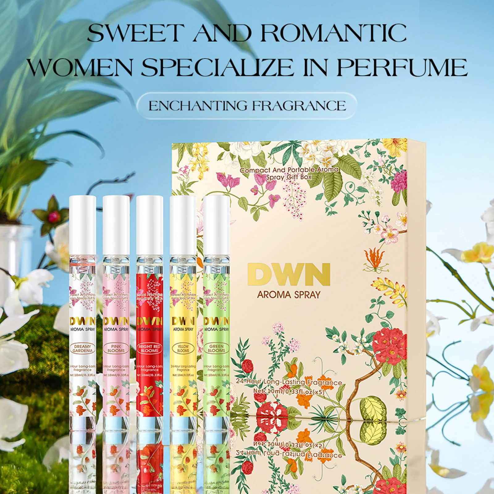 5pcs Flowers Perfume Gift Set Elegant Charm Fragrance Spray Long-Lasting for Women Men Romantic Pheromone 10ml