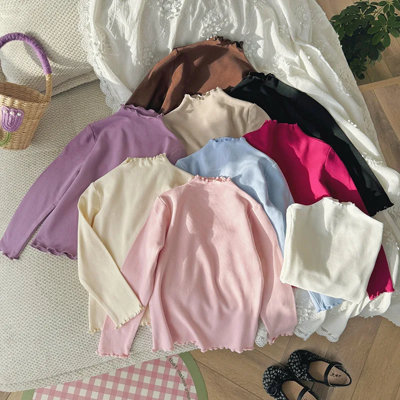 new delivery long sleeve girl Bottoming t shirt top clothes autumn spring winter 90-150 students fashion 2-7year baby solid