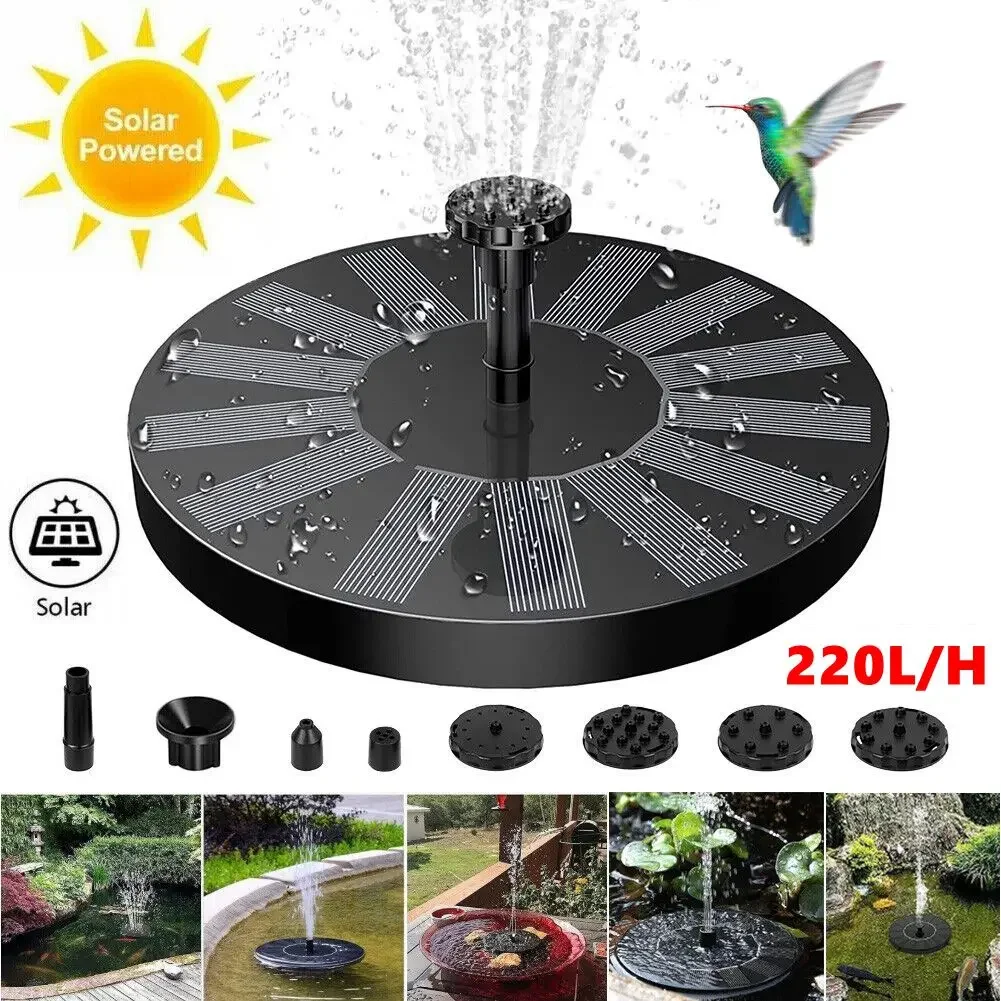 1.5W-5W Solar Bird Bath Fountain Pump with 6 Nozzle Solar Fountain 200L/H/220L/H for Bird Bath Garden Pond Pool Outdoor Pump