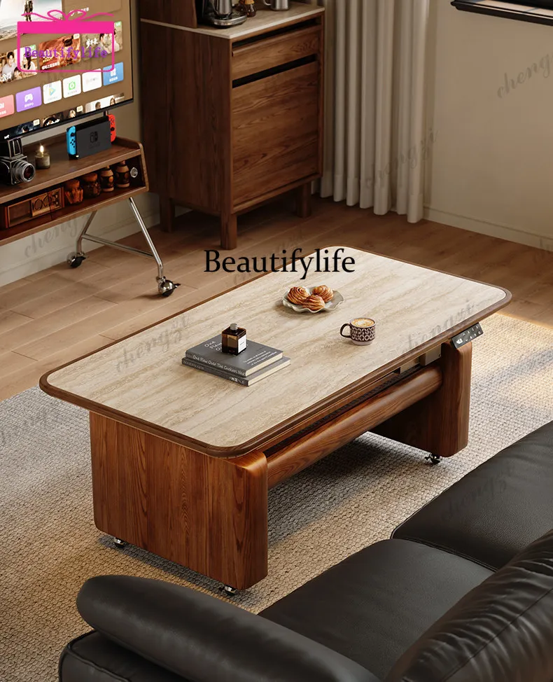 a55 All solid wood slate electric lifting, dining table dual-purpose multi-functional office computer desk