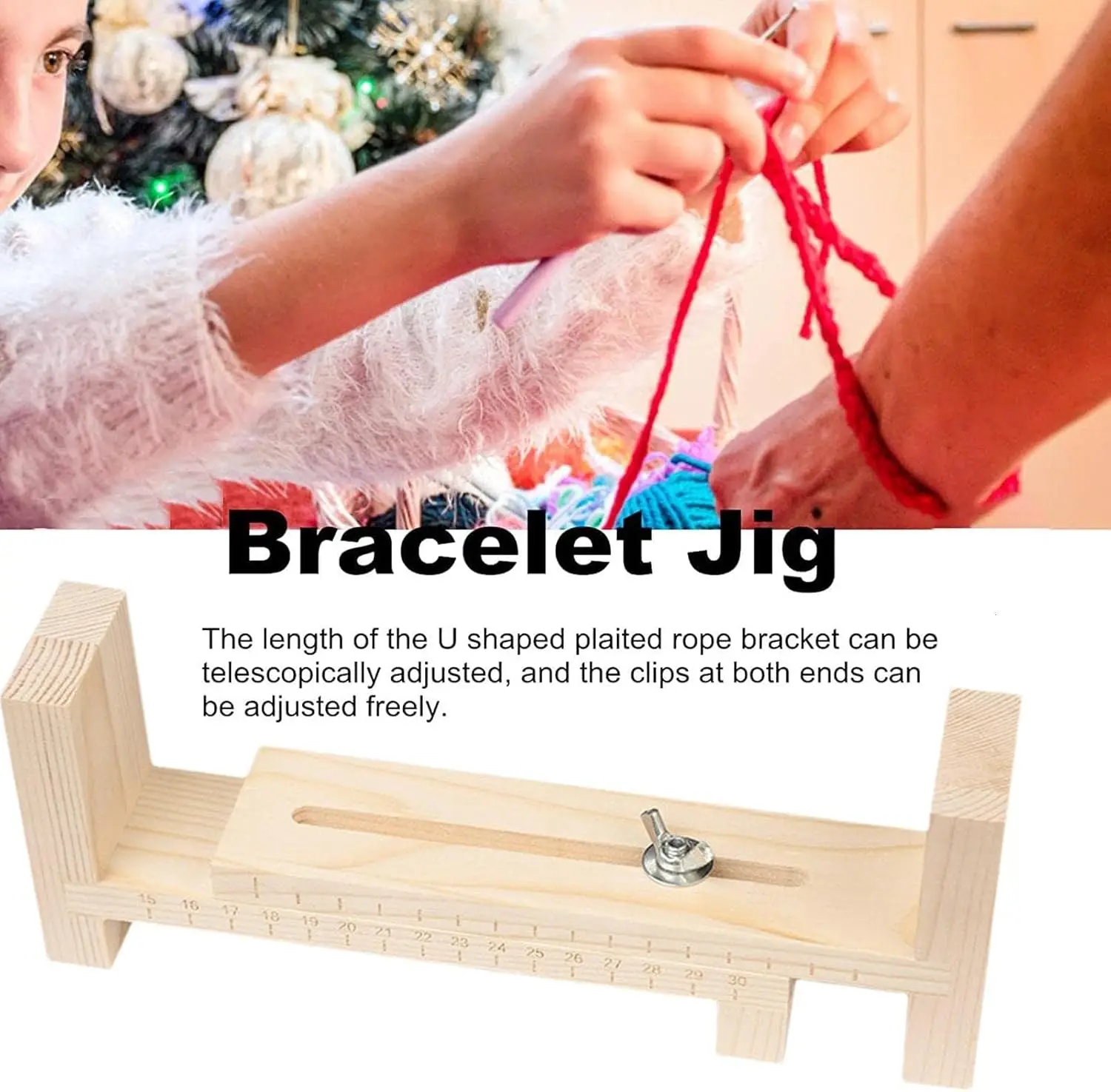 

Wooden Bracelet Jig Kit Adjustable U Frame for Knotting and Crafting DIY Handmade Wristband Maker Tool