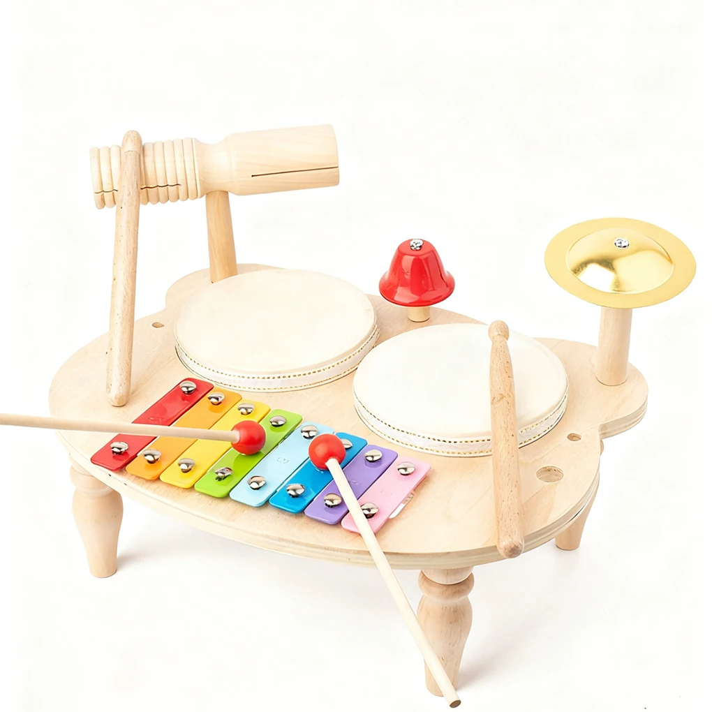 Conjunto de tambor xilofone de madeira para crianças montessori instrumentos musicais do bebê brinquedos conjunto de tambor instrumentos de percussão brinquedo musical presente