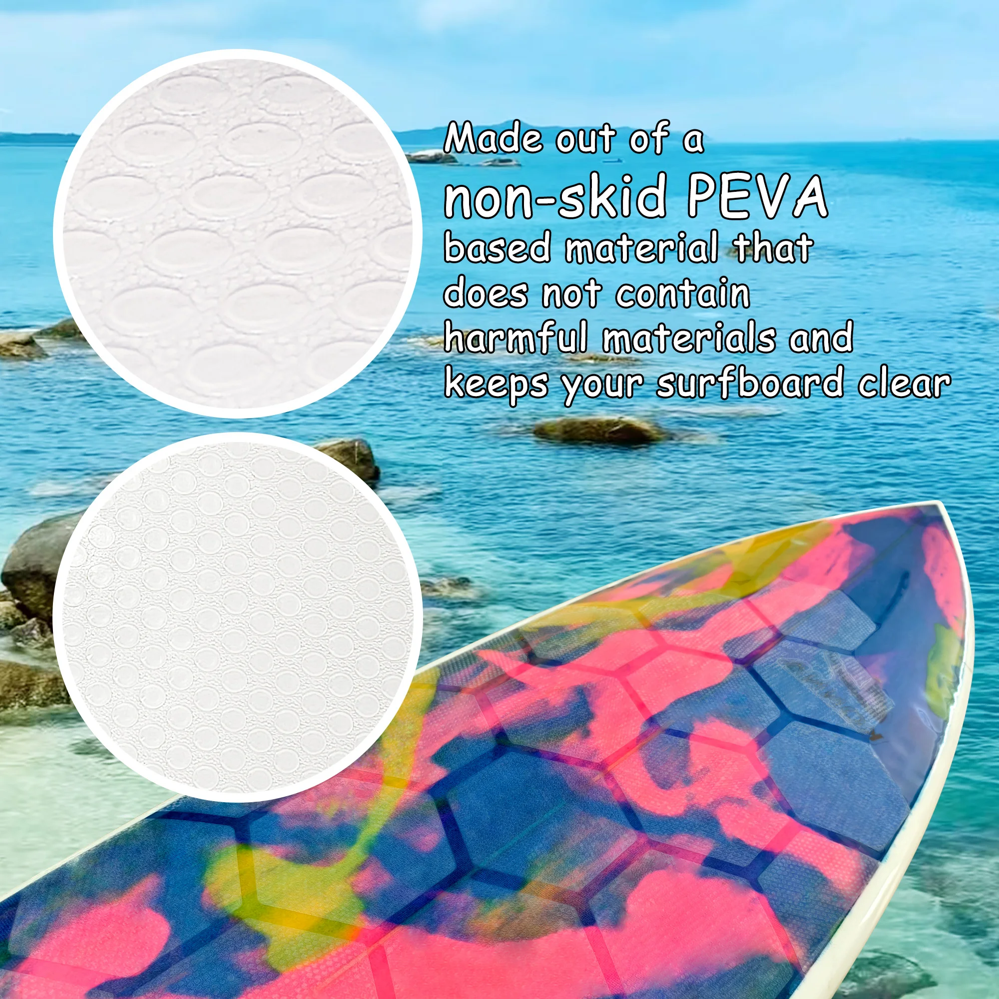 AQUBONA Surfboard Deck Grip Hexagon Clear Surf Traction Pad Surfing Accessories