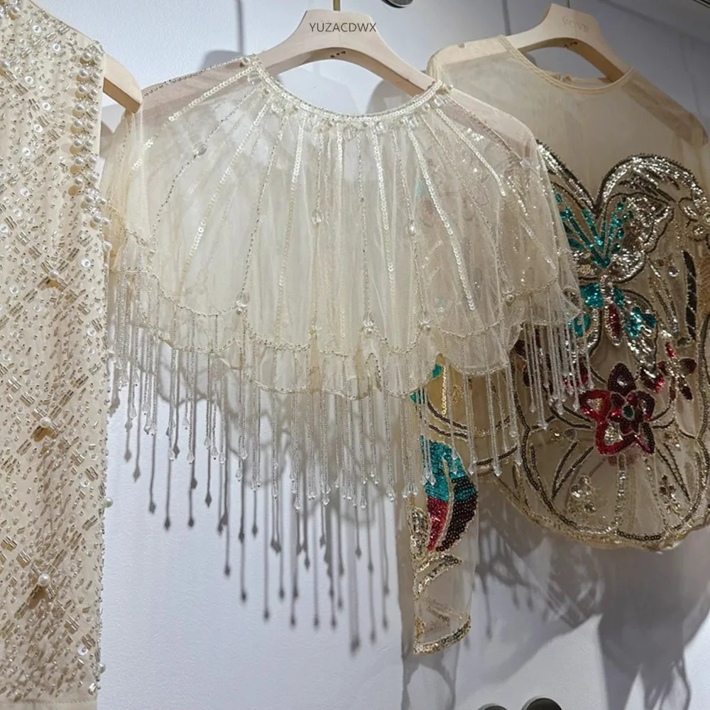 

Beaded Shawl Long Tassel Cloud Shoulder Handmade Beaded Fashion Show Studio Ancient Style Shawl y2k