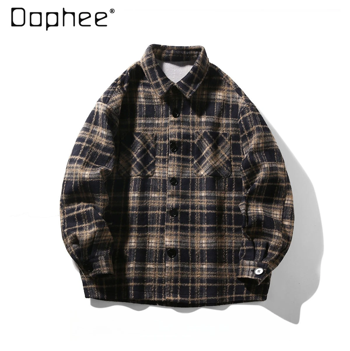 

2025 Japanese Retro Brushed Black Plaid Long Sleeve Shirt Men's Spring and Autumn Loose Versatile Casual Red Jacket