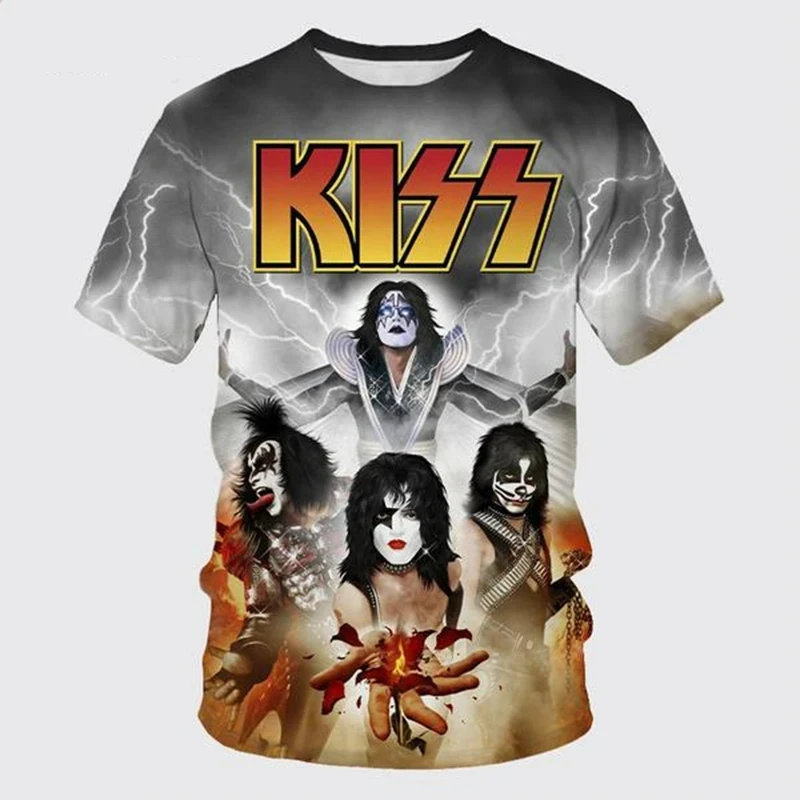 Rock Kiss Crew Neck Short Sleeve T-Shirt Gene Simmons Kiss 3D T-Shirt Harajuku Hip Hop T-Shirt Fun Casual Top