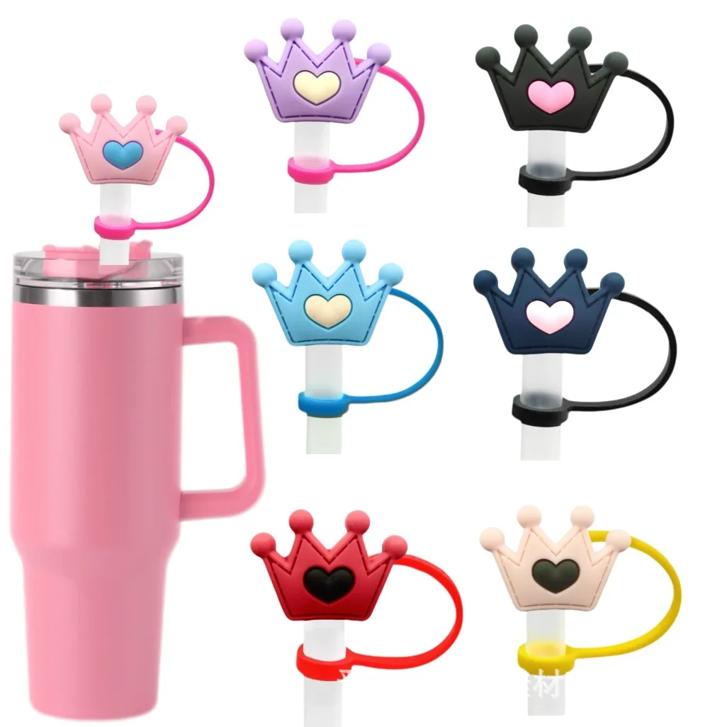 

7psc Unique Design Colorful Crown Shaped Straw Cap Creative Straw Cover Spill-Proof Dust Proof Straw Plug for Water Bottles