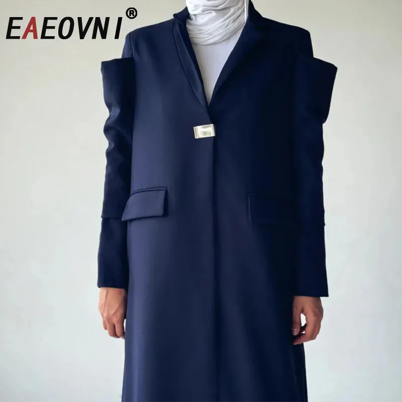 

EAEOVNI модный дизайн на пуговицах, длинная куртка, женский лоскутный дизайн, однотонный плащ, офисная женская одежда 202, 1A886