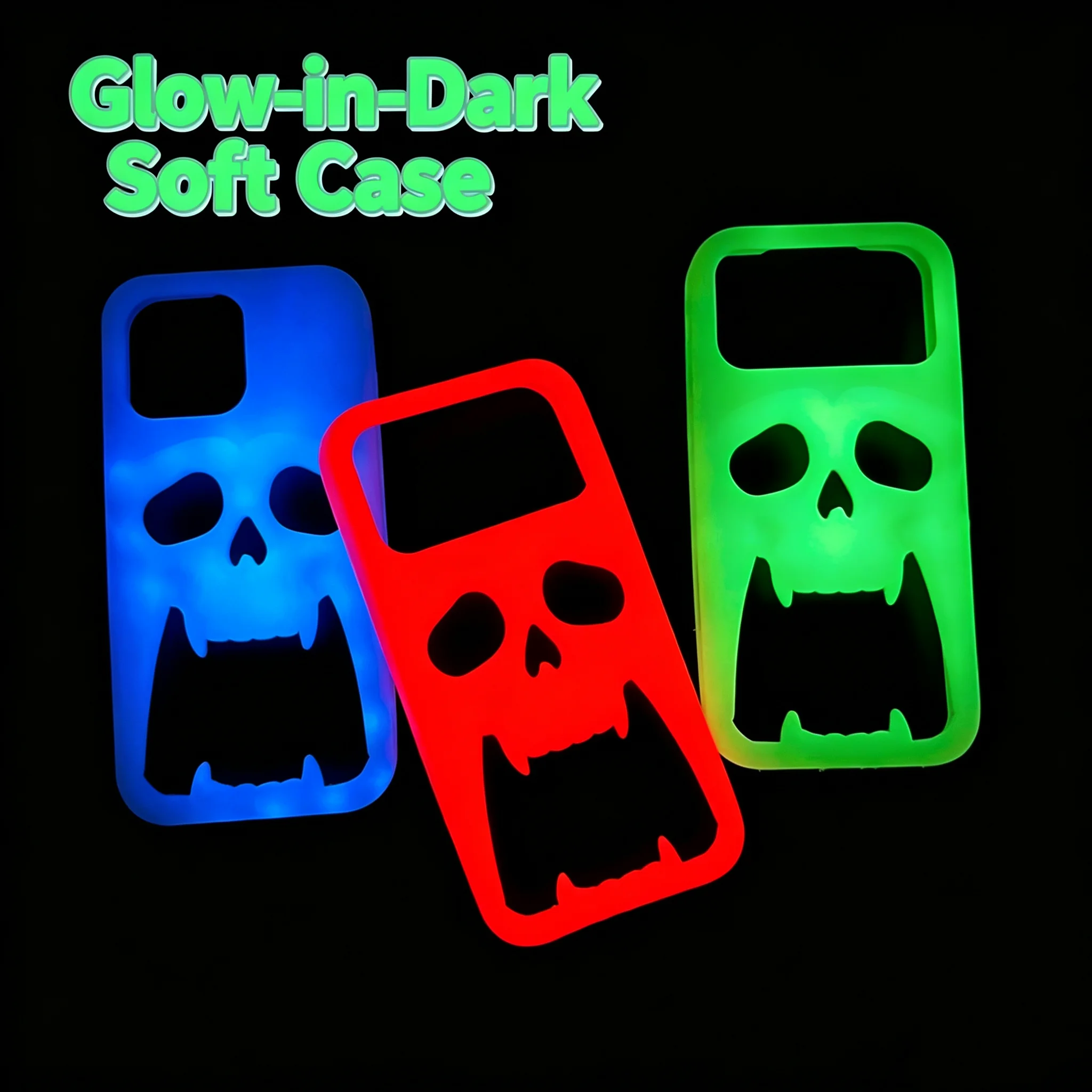 3D Hollow Skull Luminous Silicone Phone Case For iPhone 17 16 Pro Max 15 14 13Pro 12Promax Gothic Skeleton Hollow Out Soft Cover