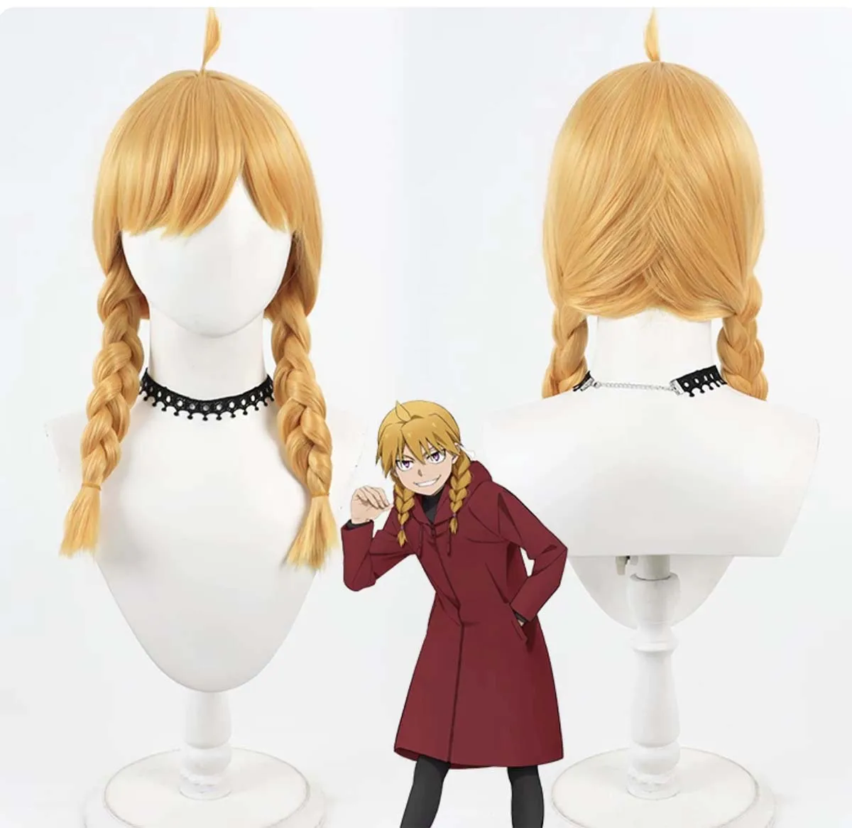 Women Anime Daemons of the Shadow Realm Gab Cosplay Wig Yomi no Tsugai Golden Blonde Double Braided Heat‑Resistant Synthetic