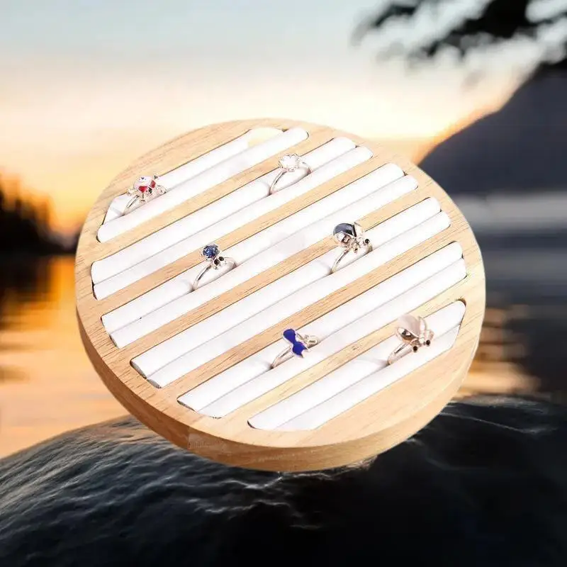 

Wood Round Shape Jewelry Tray Ring Earrings Bracelet Display Plate Jewellery Storage Stand Counter Props