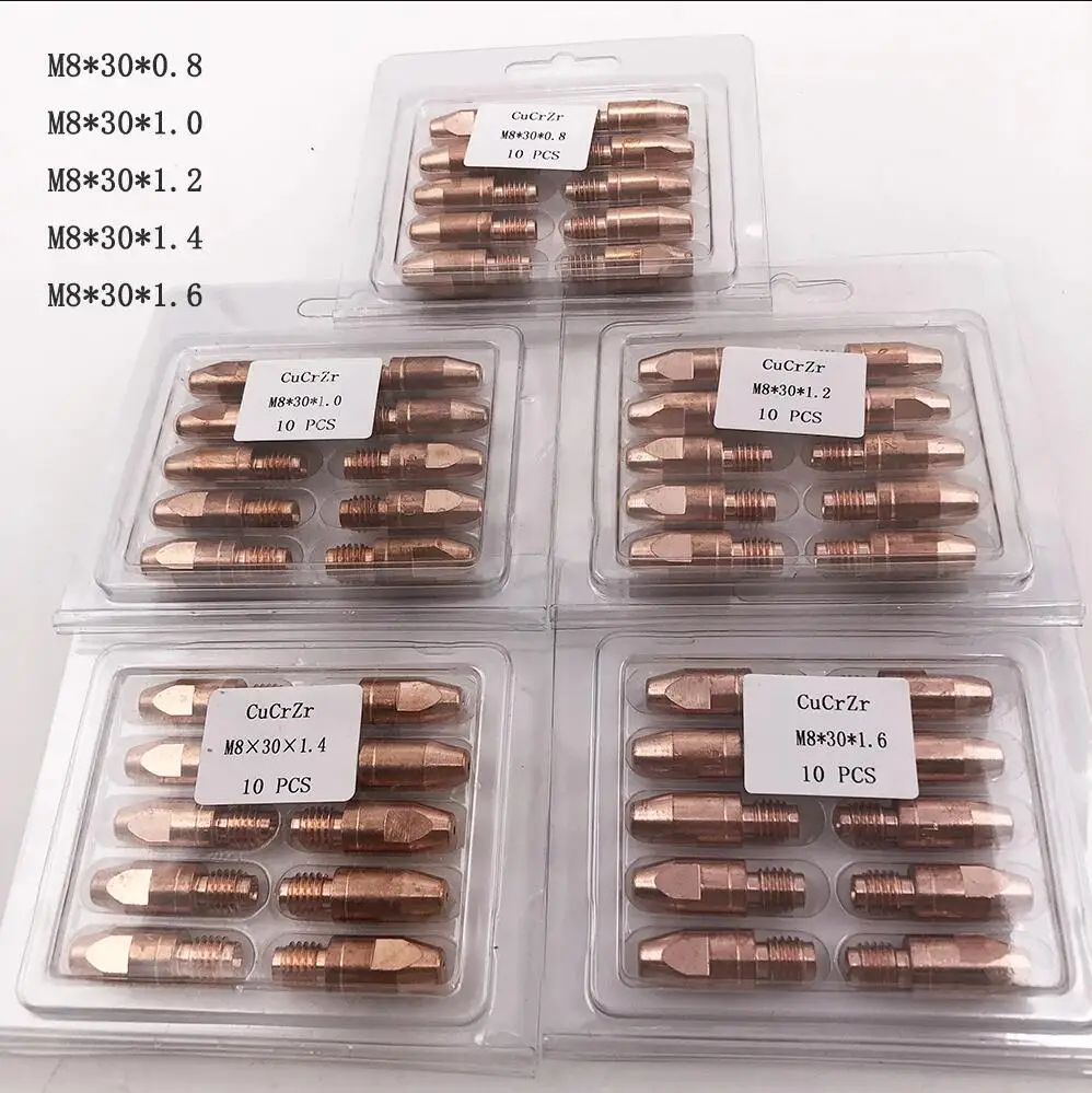 10PCS E-Cu CuCrZr M8x30 ( 0.8 1.0 1.2 1.6mm ) Mig Welding Contact Tips For 36KD 501D Torch