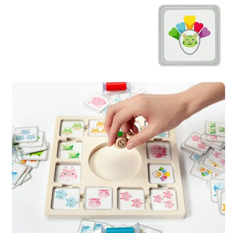 Memoria in legno Match Stick Gioco da tavolo a colori per scacchi Giocattoli motrici fini con carte animali Puzzle Giocattoli educativi Montessori per bambini